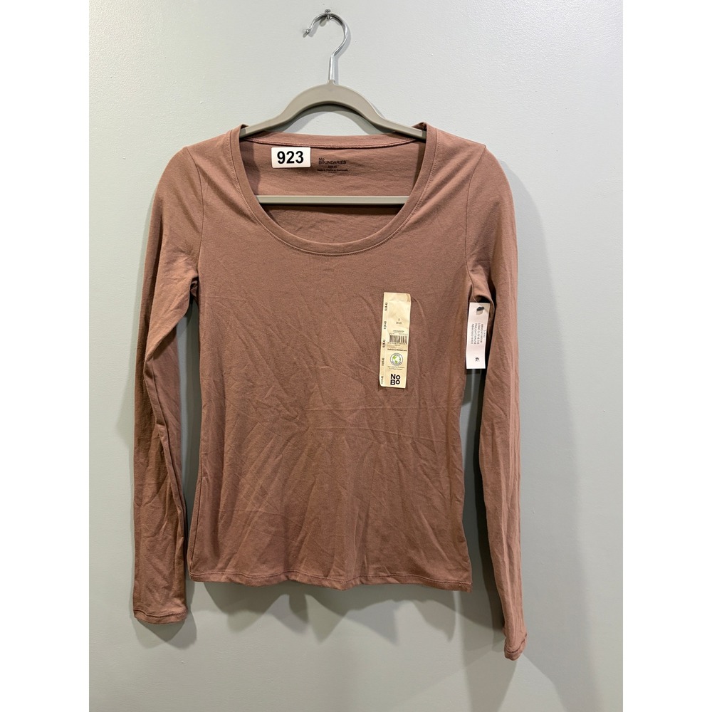No Boundaries Womens Long Sleeve Scoop Neck Tee Mauve Brown Earth Tone Small 4-6
